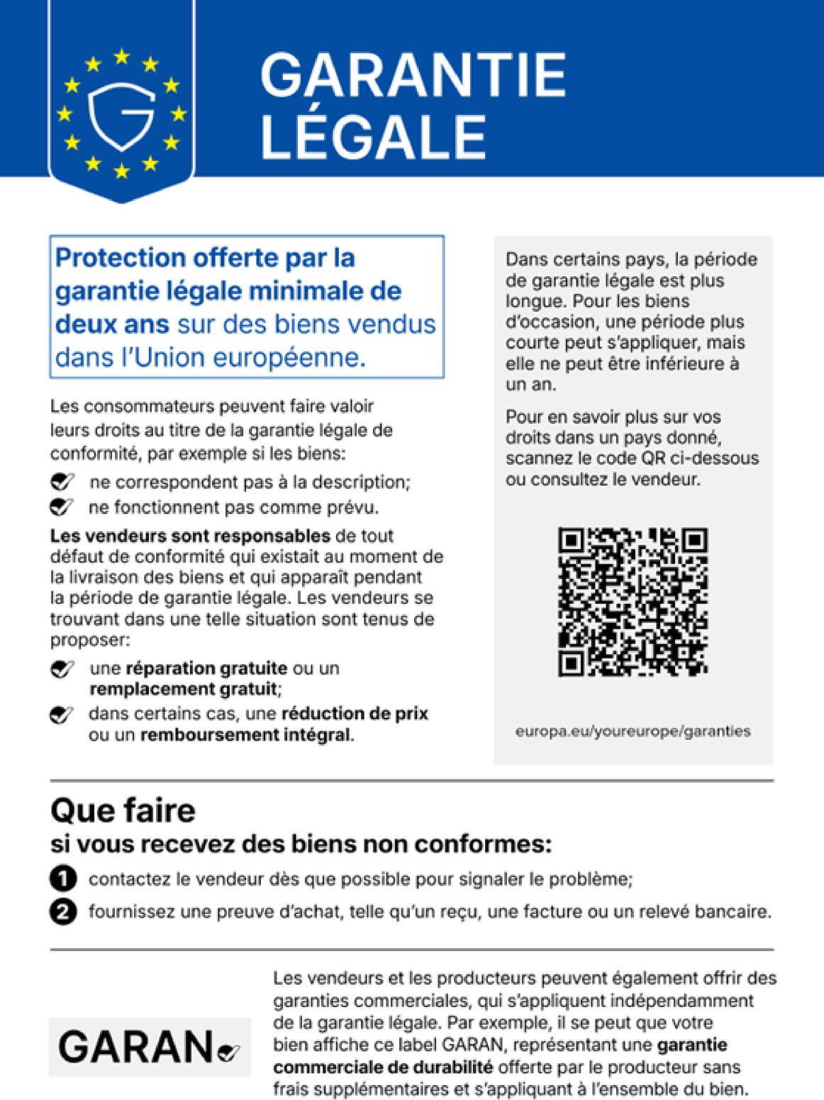 Official EU notice on the legal guarantee of conformity